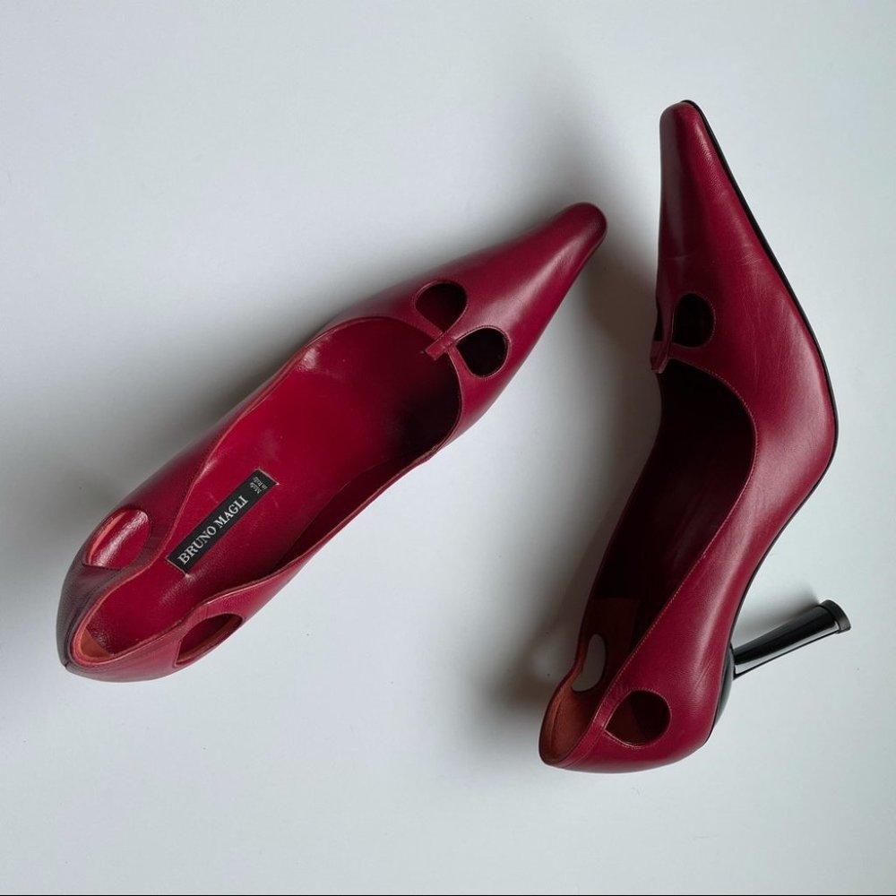 Bruno Magli Burgundy Cutout Leather Pumps